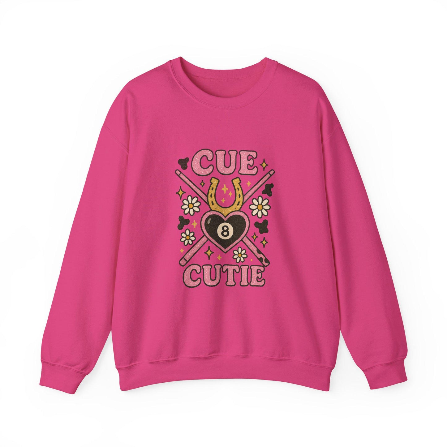 Cue cutie 8ball heart pool stick cow print daisy png graphic digital download for tshirt sublimation or dtf