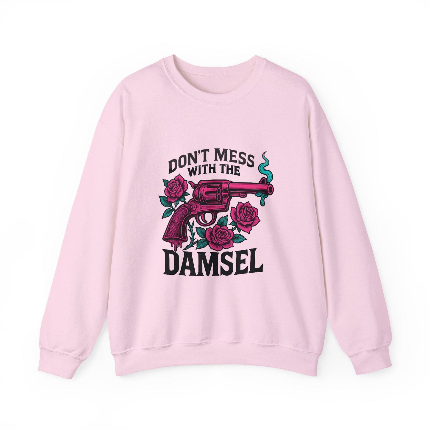 western "dont mess with the damsel" pink revolver and rose graphic png INSTANT digital download for tshirt sublimation or dtf