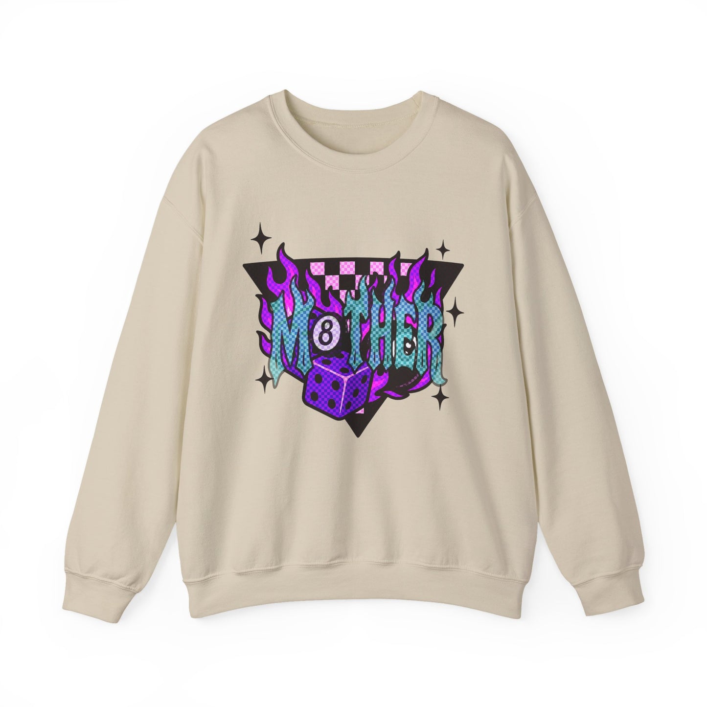 Mother Dice Graphic Sweatshirt — Retro Neon Gaming Crewneck
