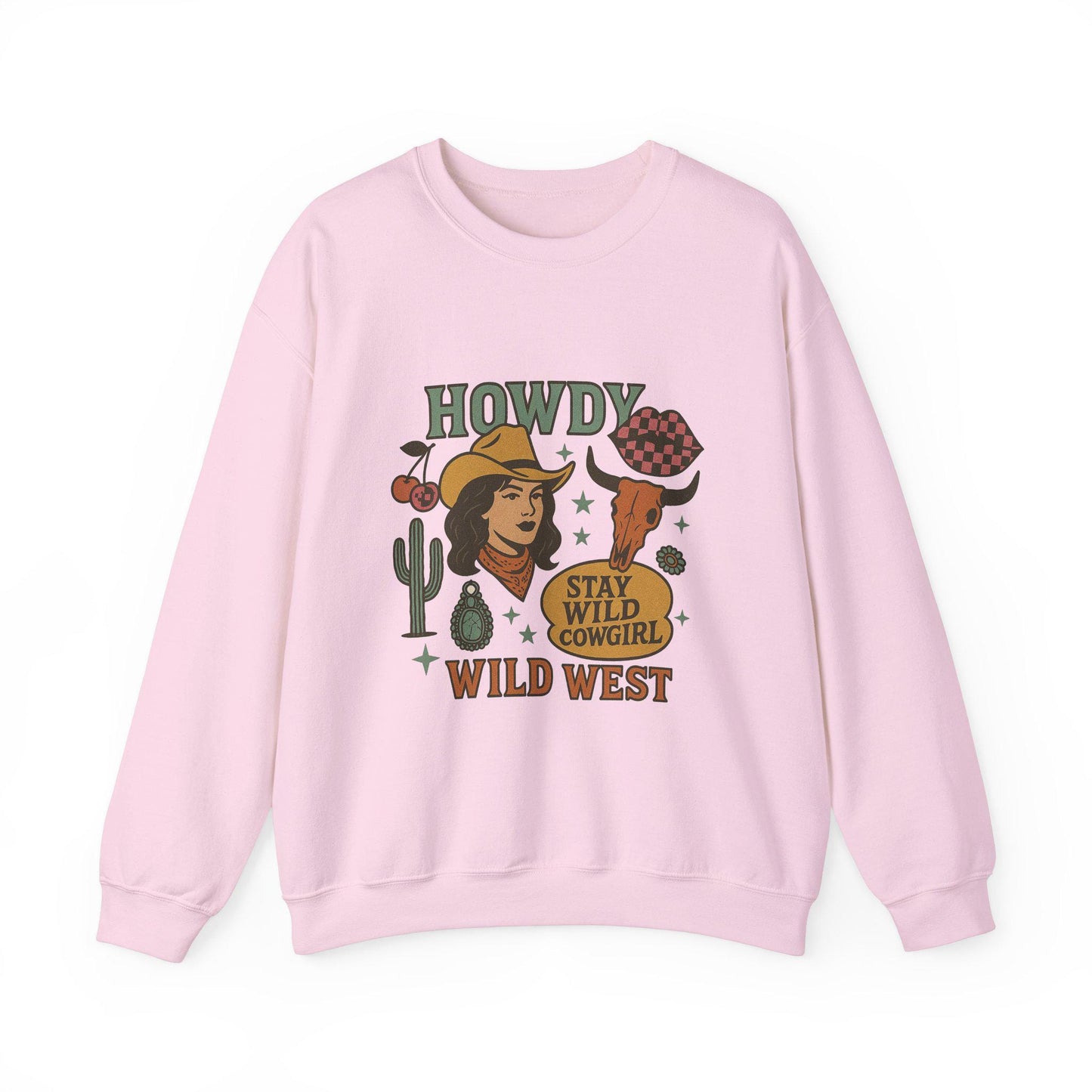 Western cowgirl collage retro cowgirl howdy wild west bull skull turquoise cherry png graphic for sublimation or dtf