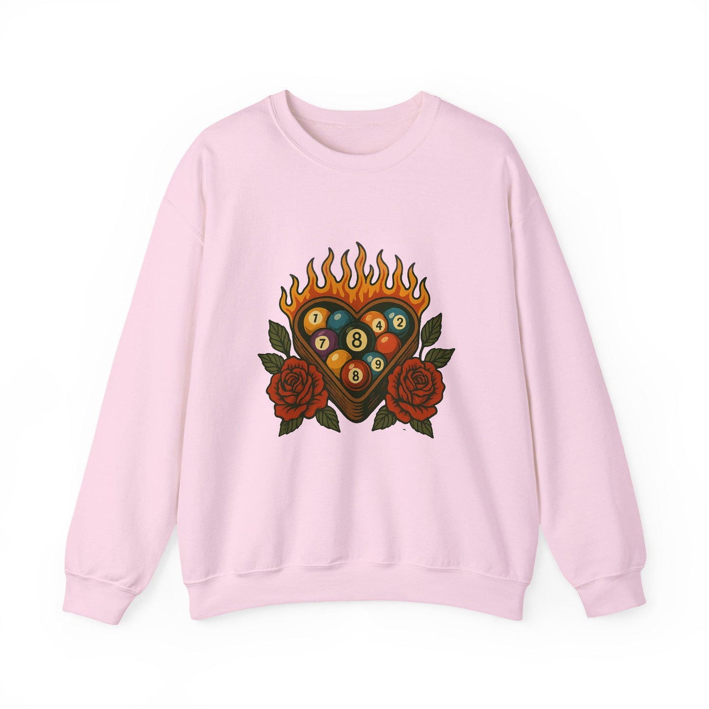 flaming pool ball rack & roses png graphic INSTANT digital download for tshirt sublimation or dtf