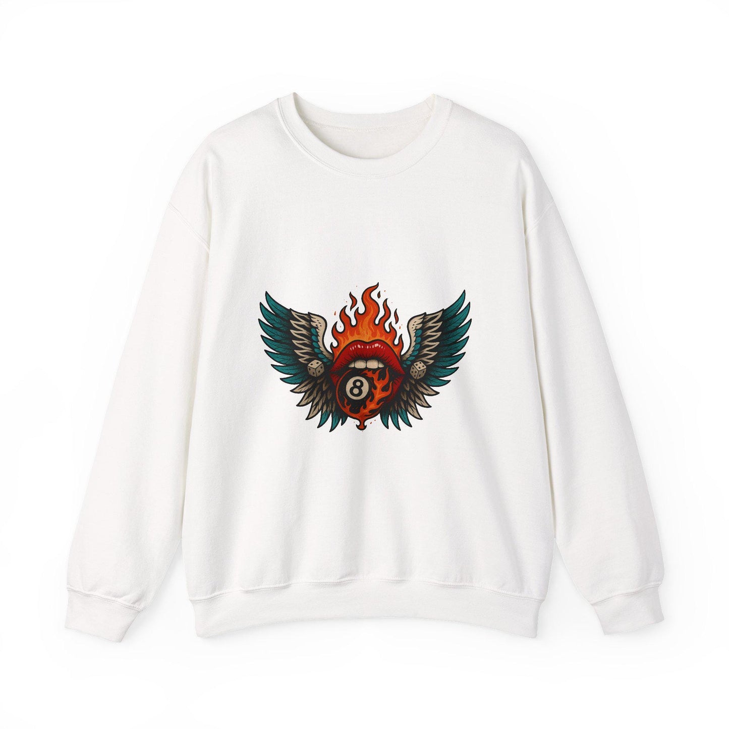 Flaming 8ball mouth and wing PNG graphic INSTANT digital download for tshirt sublimation or dtf