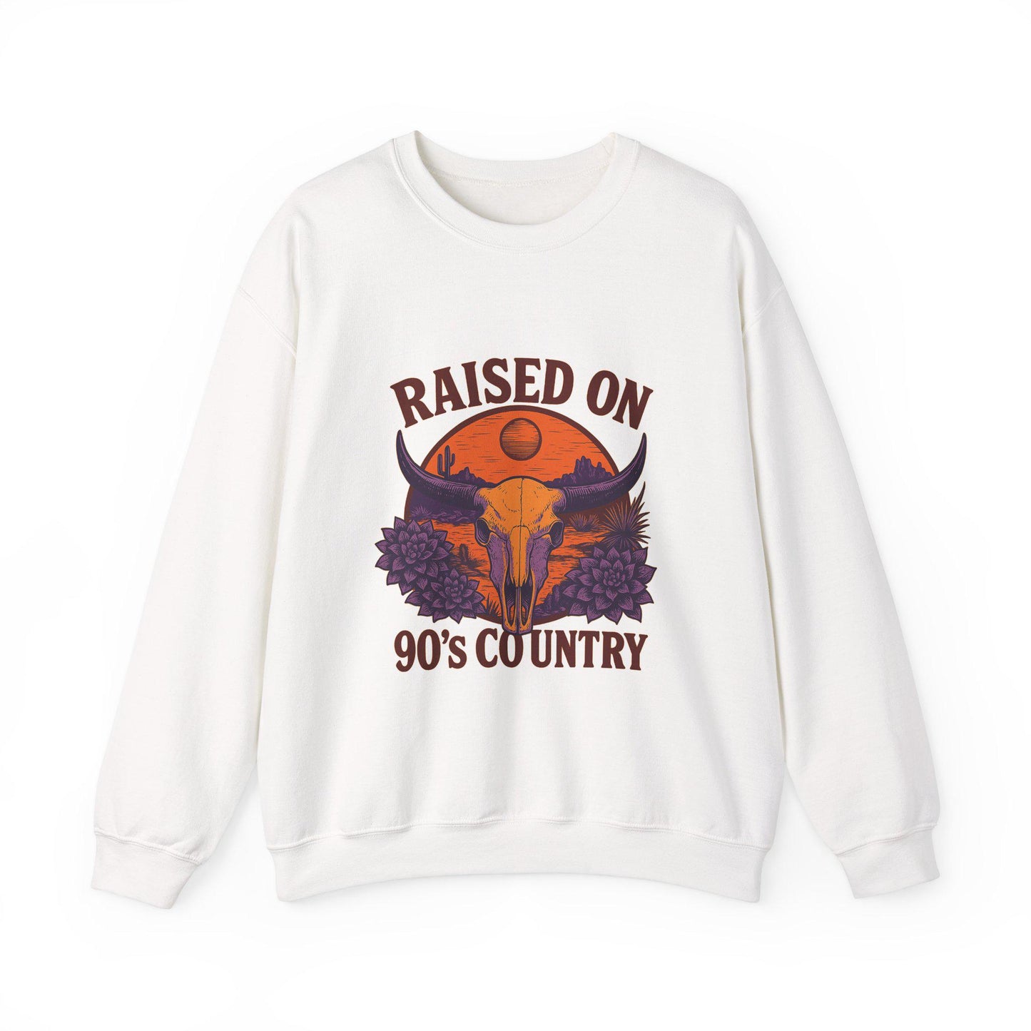 Western "raised on 90s country" bull skull desert png digital download for tshirt sublimation or dtf