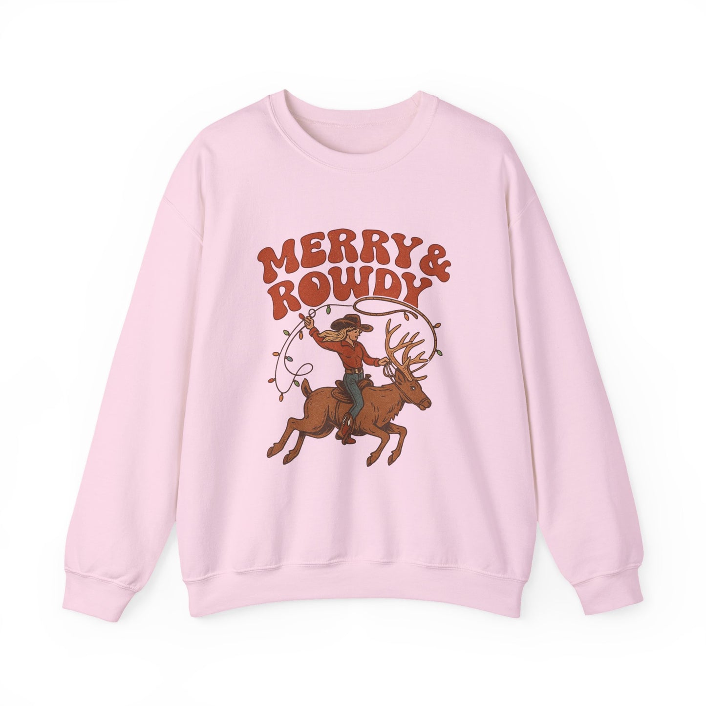 Merry & Rowdy Christmas PNG | Western Cowgirl Riding Reindeer | Retro Rodeo Christmas Shirt Design | Country Christmas Sublimation |