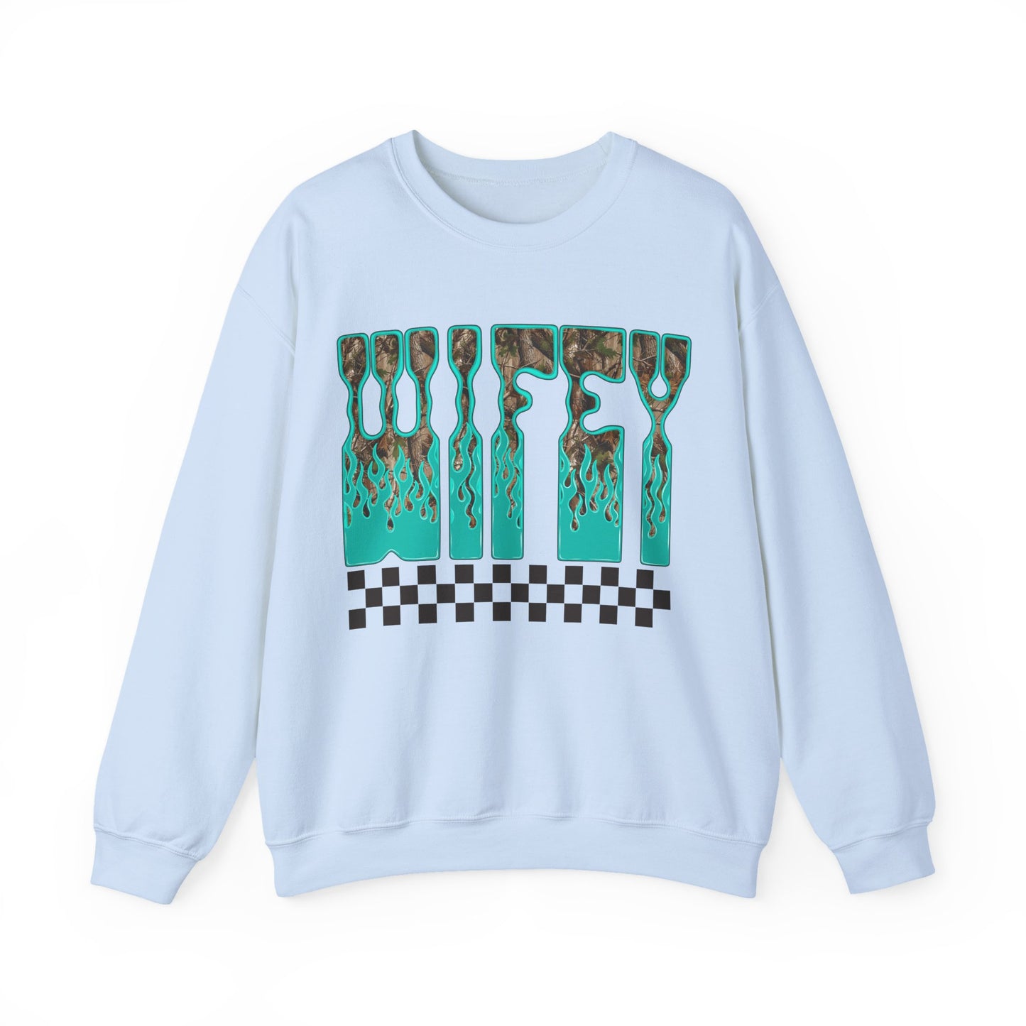 Crewneck Sweatshirt — Retro Teal Drip Checkerboard MAMA Graphic tee