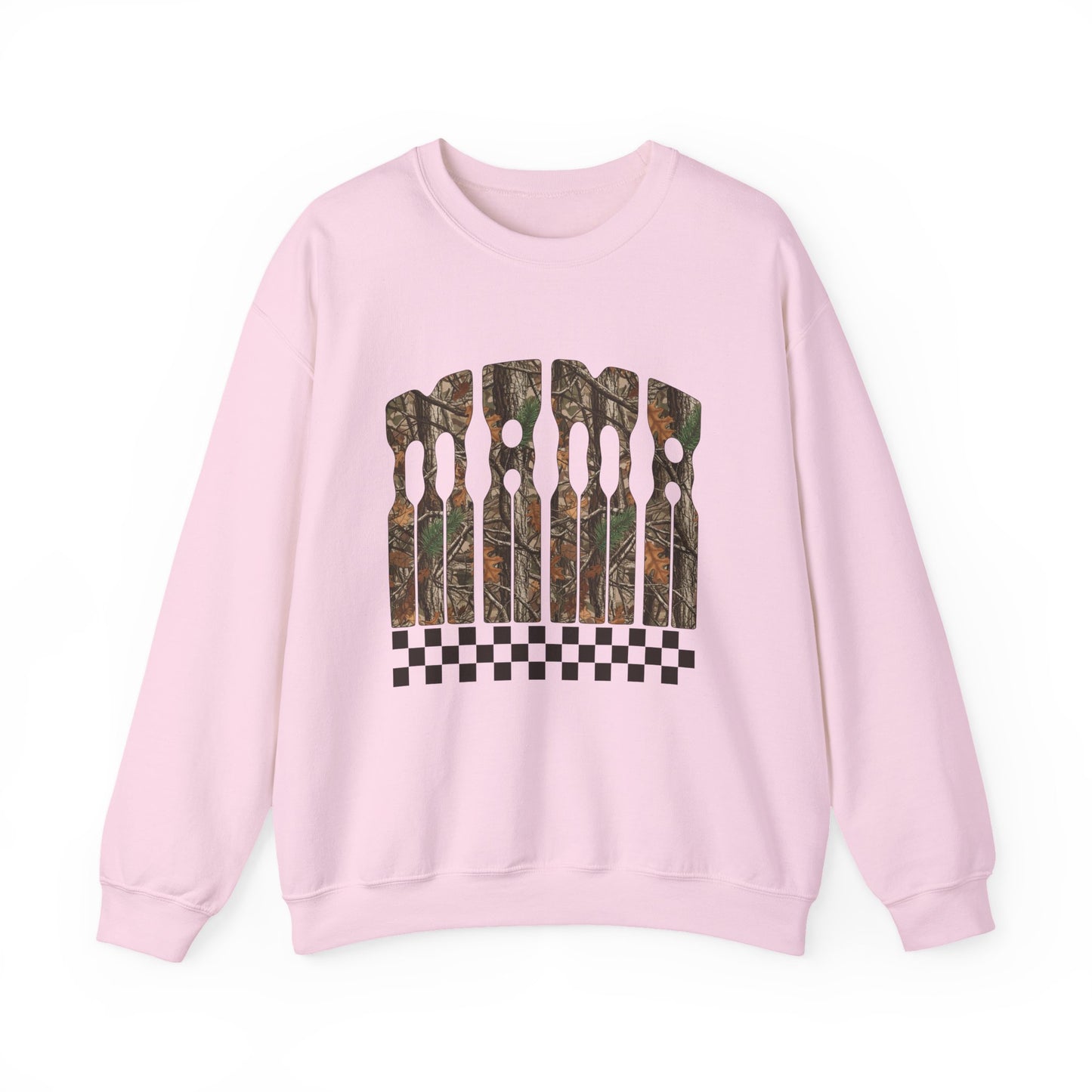 Camo MAMA Crewneck Sweatshirt — Country MAMA Graphic with Checkered Accent