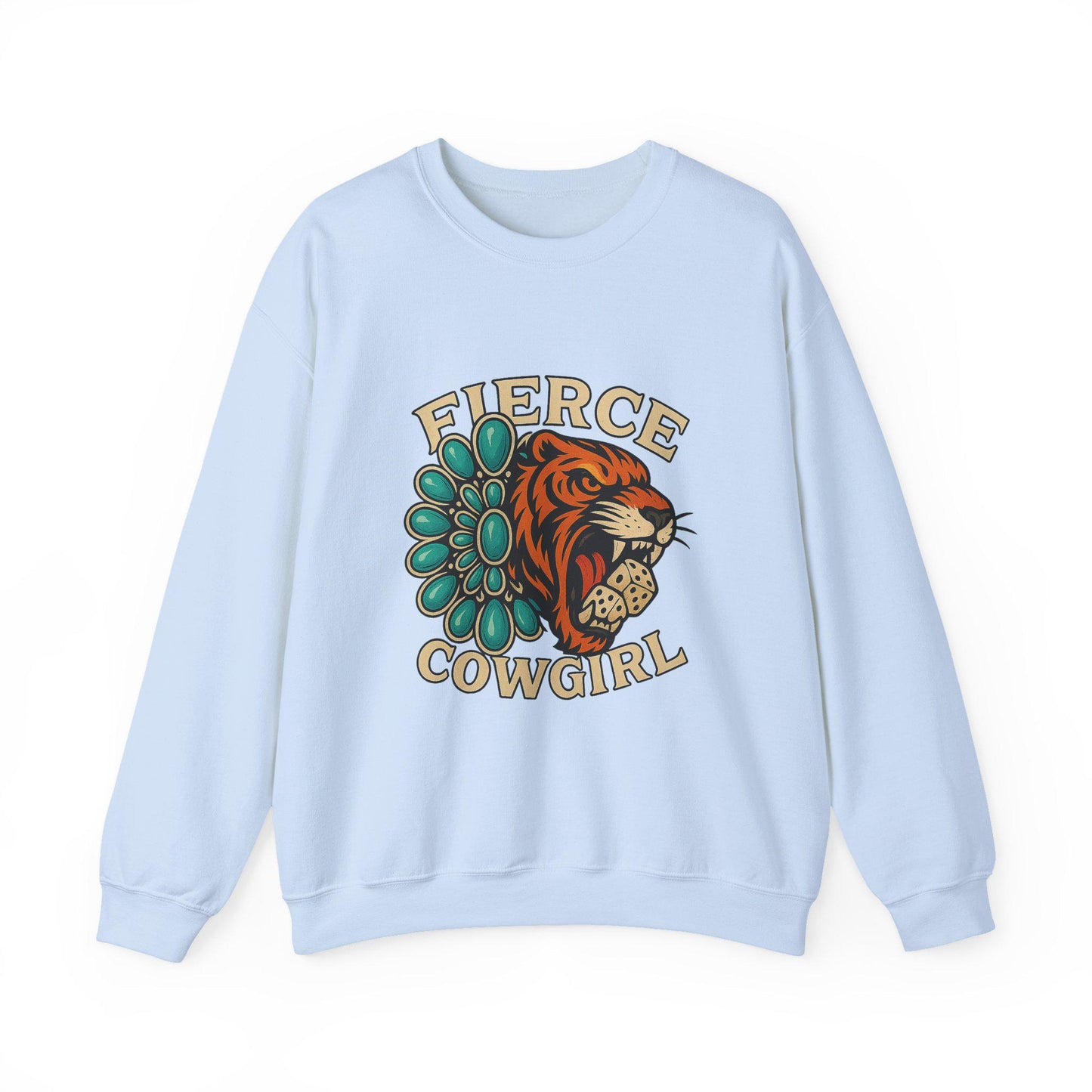 Western "fierce cowgirl" turquoise and tiger dice PNG graphic INSTANT digital download for tshirt sublimation or dtf