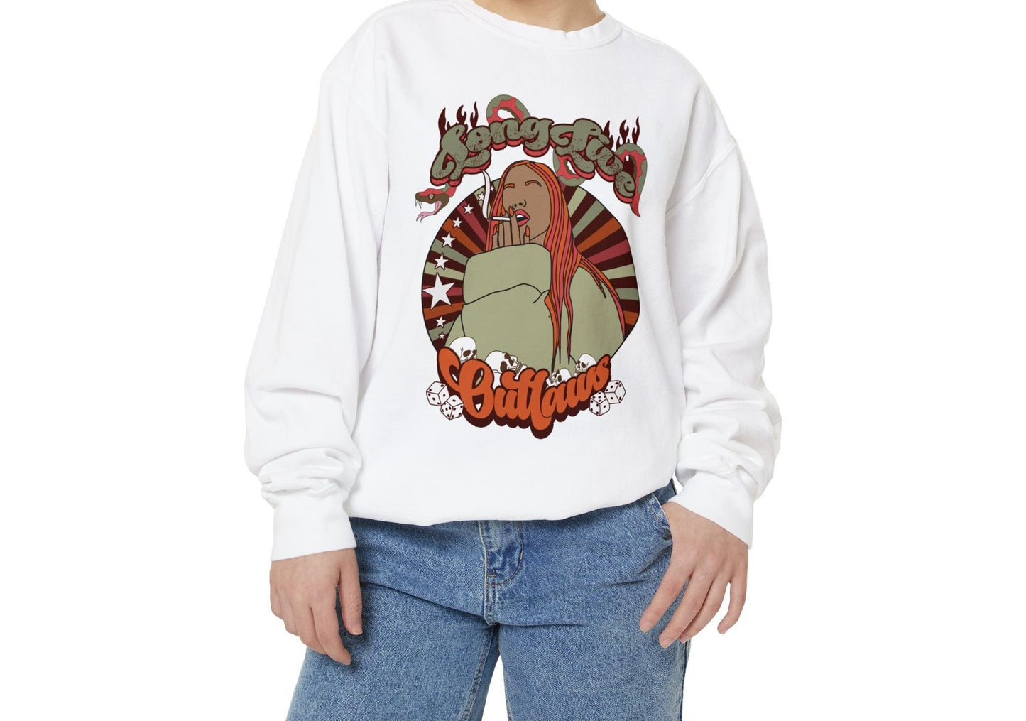 Long live outlaws Trendy western girl skull snake flame dice png graphic digital download