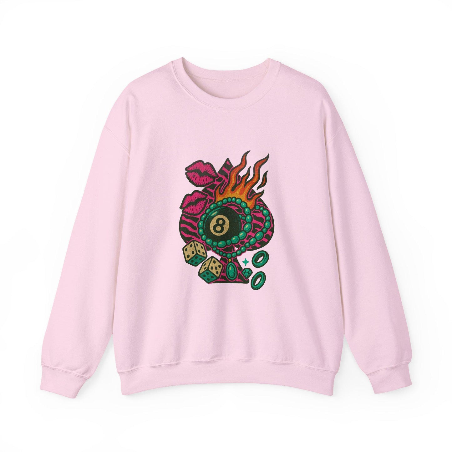 8Ball zebra print spade flaming dice turquoise pink kiss PNG graphic digital download for tshirt sublimation or dtf