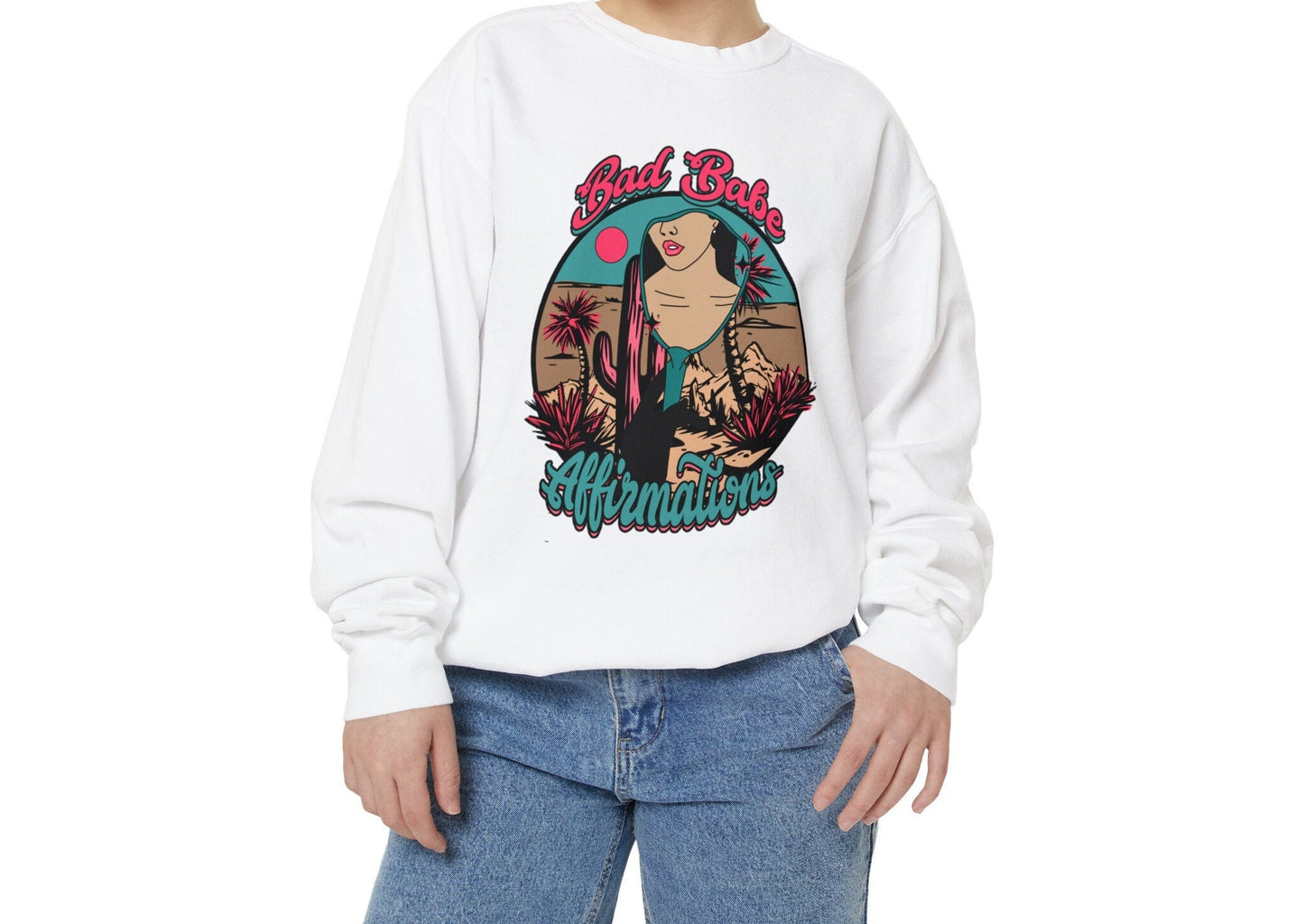 Bad Babe Affirmations pink and blue Western Graphic Desert cactus summer time Yallternative Vintage retro wild west cowgirl png