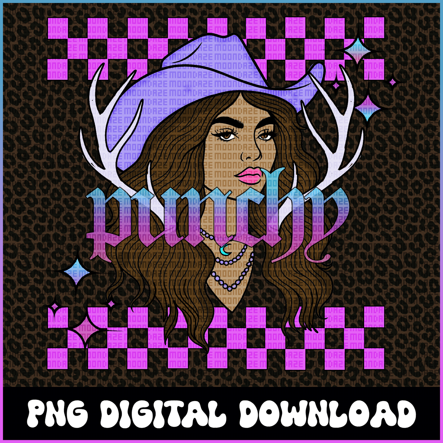 Punchy Cowgirl PNG | Edgy Western Graphic | Deer Antler Country Girl Design