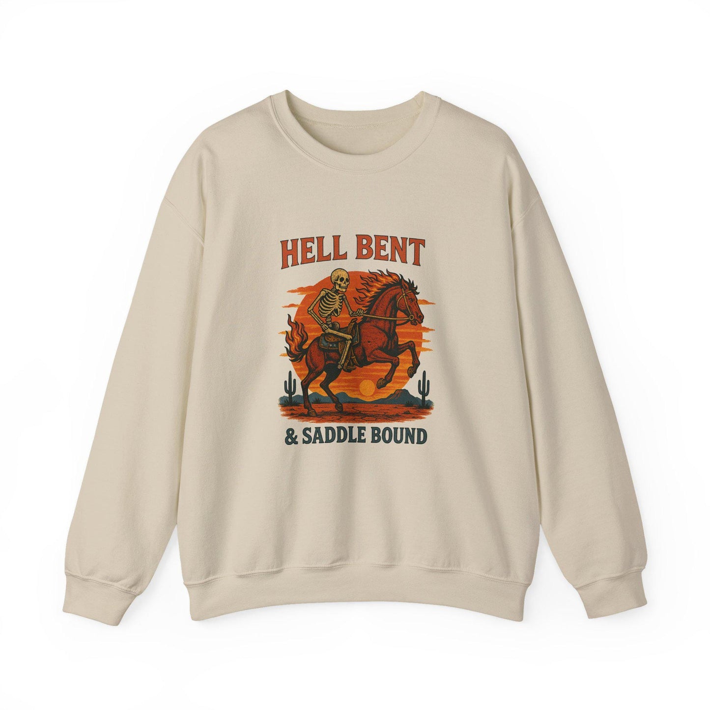 Western hell bent & saddle doubt skeleton cowboy desert png graphic INSTANT digital download for tshirt sublimation or dtf