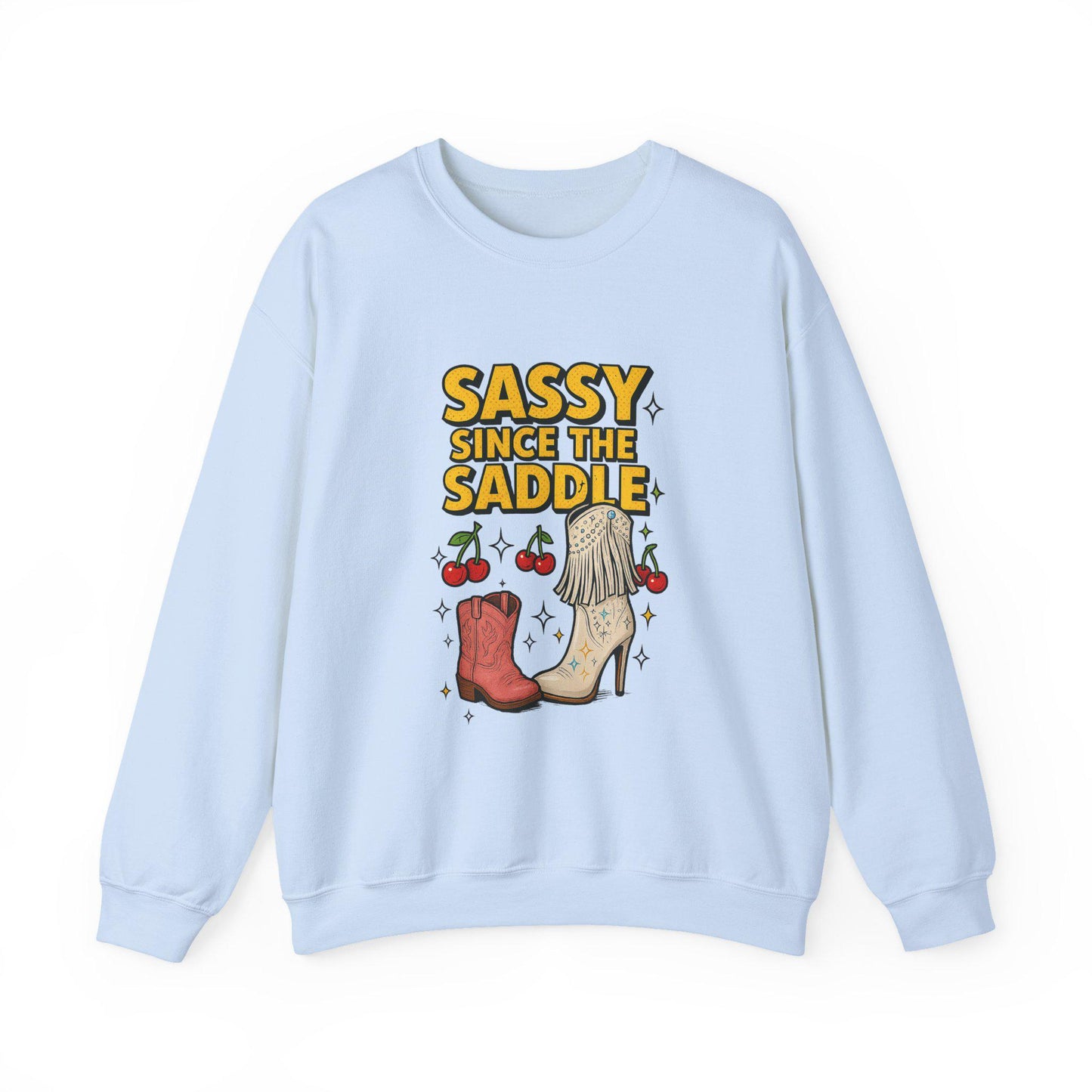 Western "sassy since the saddle" cherry cowgirl boots PNG graphic INSTANT digital download for tshirt sublimation or dtf