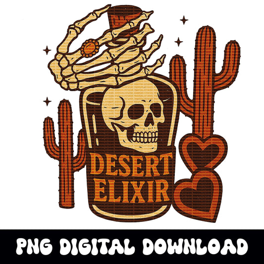 Edgy Western desert skull potion bottle png graphic digital download for tshirt sublimation or dtf