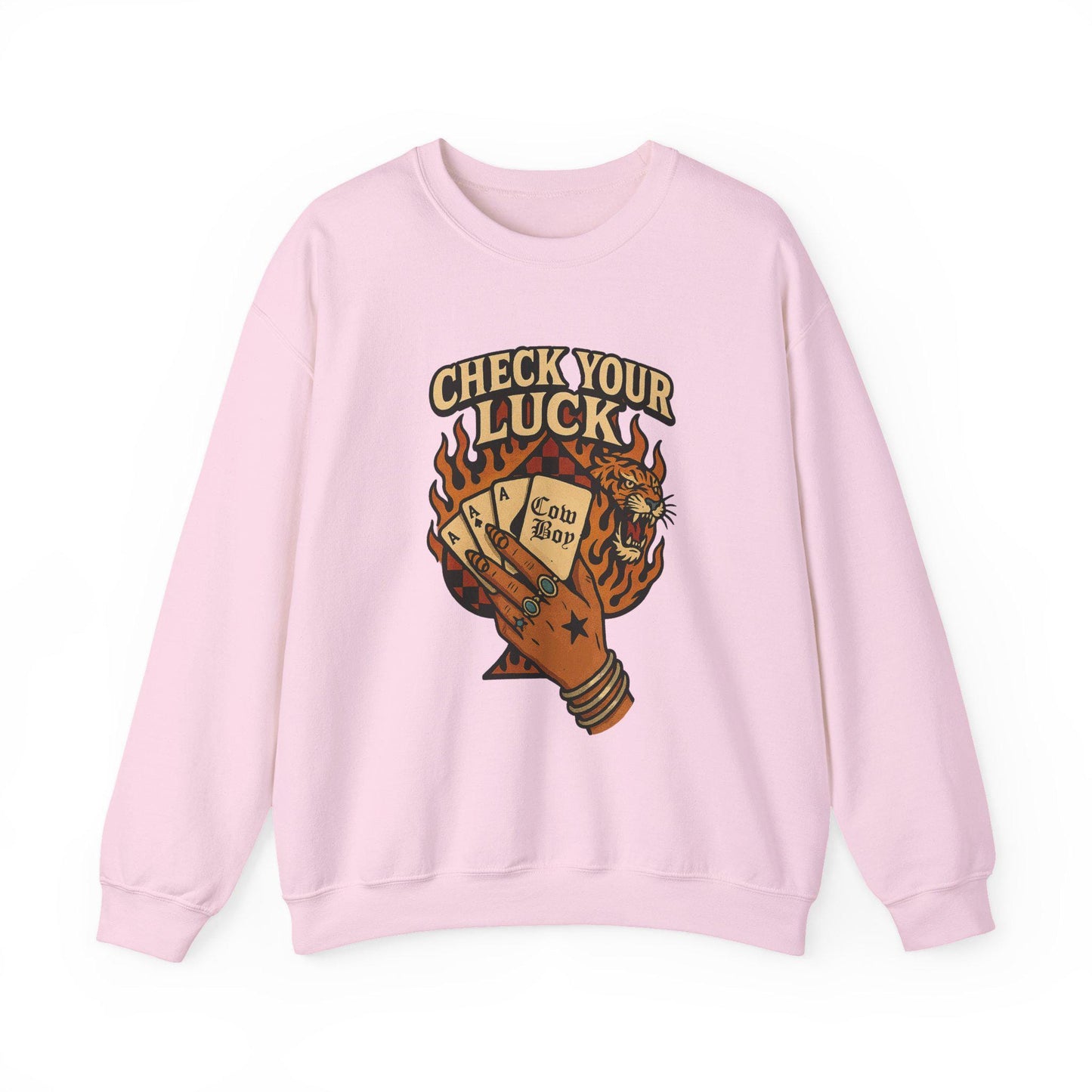 Western "check your luck, cowboy" flaming spade tiger yallternative PNG graphic INSTANT digital download for tshirt sublimation or dtf