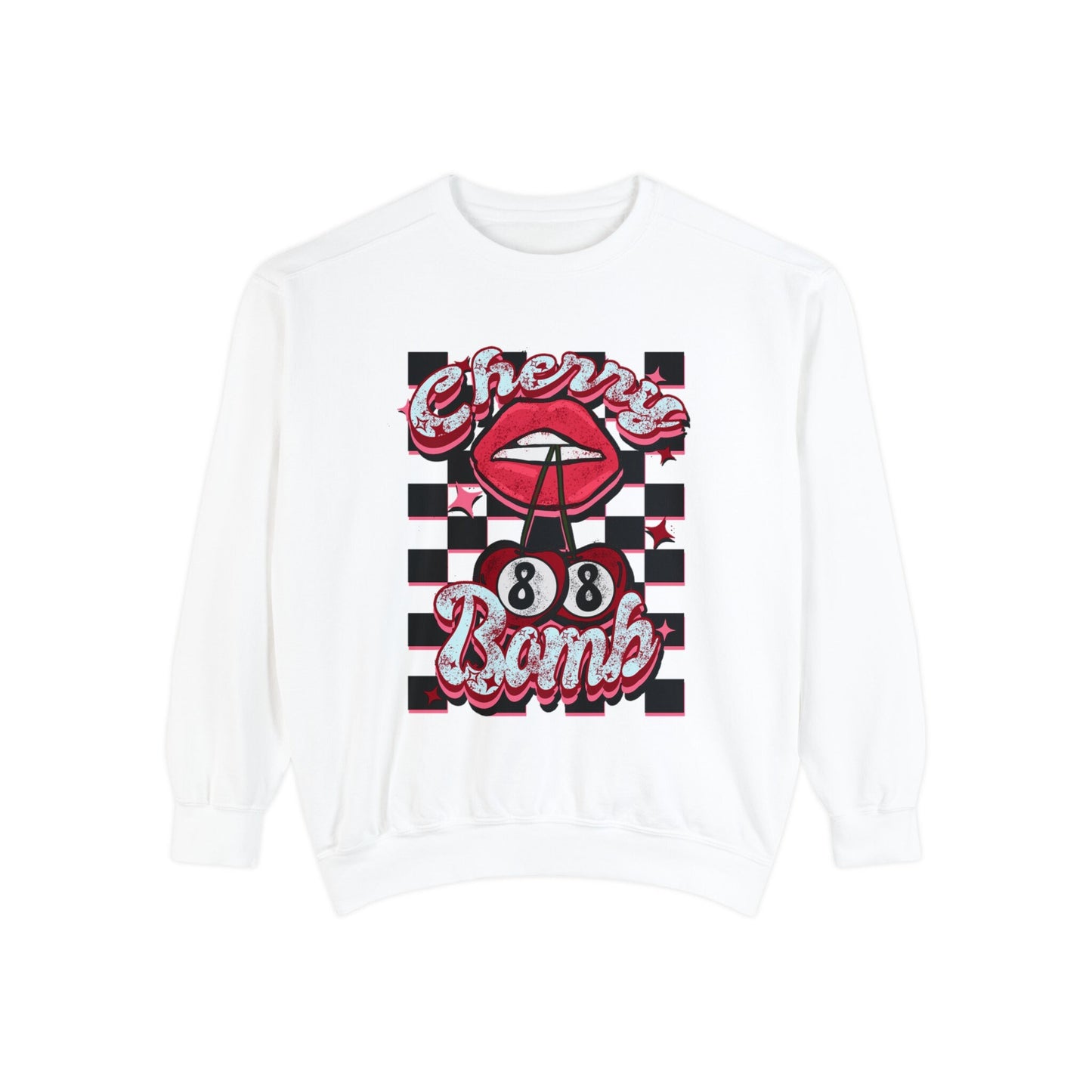Checkered 8 Ball Cherry Bomb design Vintage retro Lip cherry design Trendy Mouth Tshirt design Music design sweet rock and roll mouth design