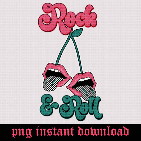 Rock and roll mouth tongue Png Band tshirt sublimation design digital download cherry mouth design