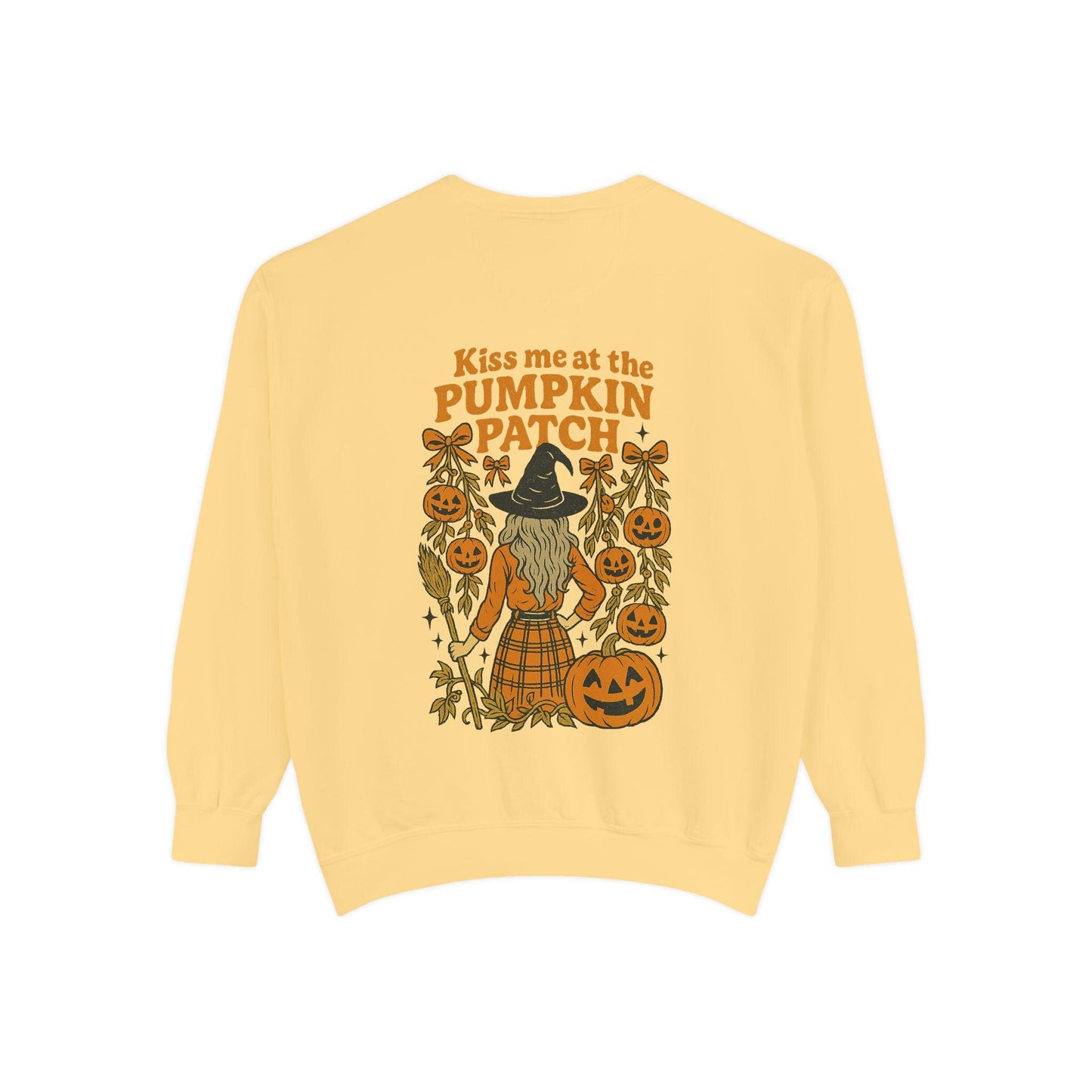 Halloween "kiss me at the pumpkin patch" witch PNG graphic digital downloads for tshirt sublimatiion or dtf