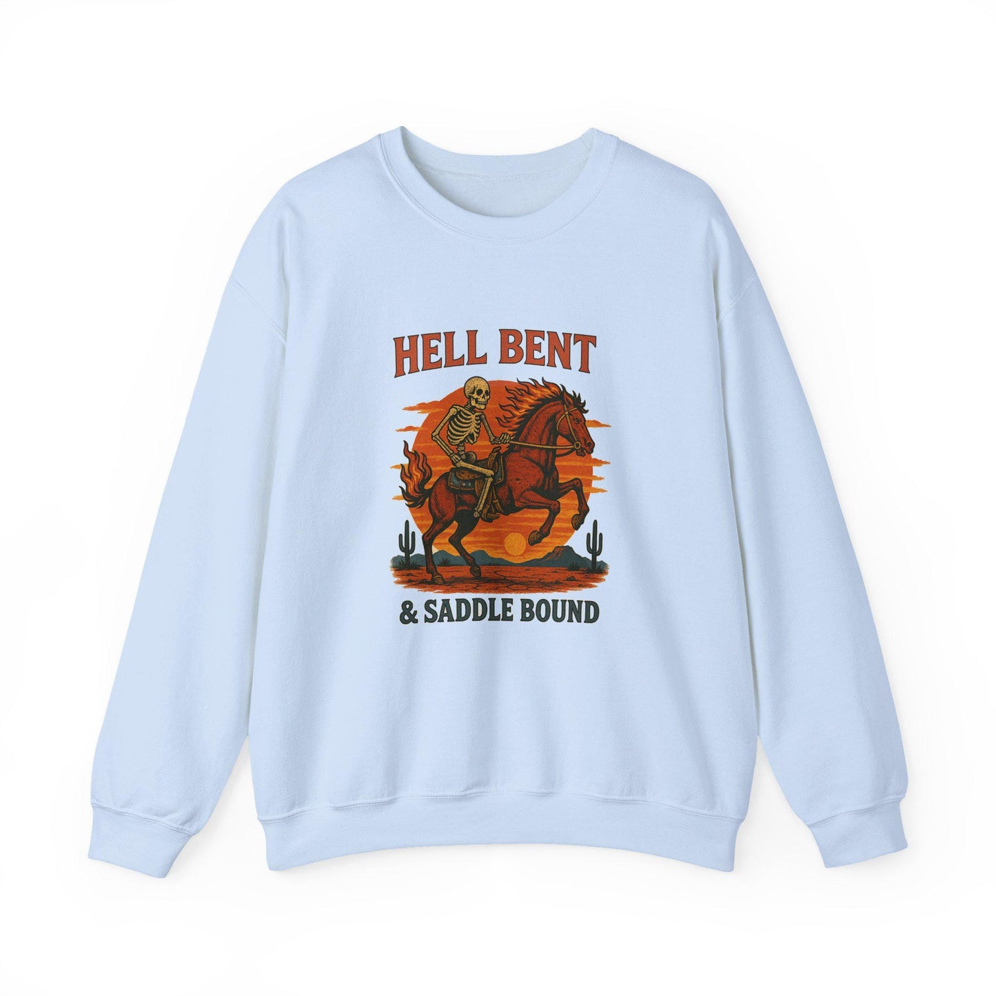 Western hell bent & saddle doubt skeleton cowboy desert png graphic INSTANT digital download for tshirt sublimation or dtf
