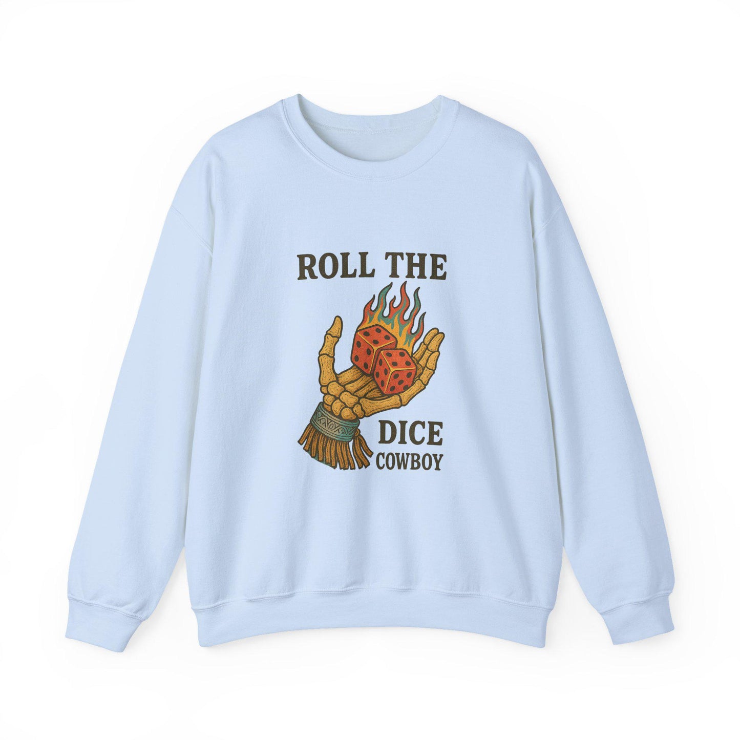 Western "Roll the dice cowboy" skeleton and flaming dice PNG graphic INSTANT digital download for tshirt sublimation or dtf