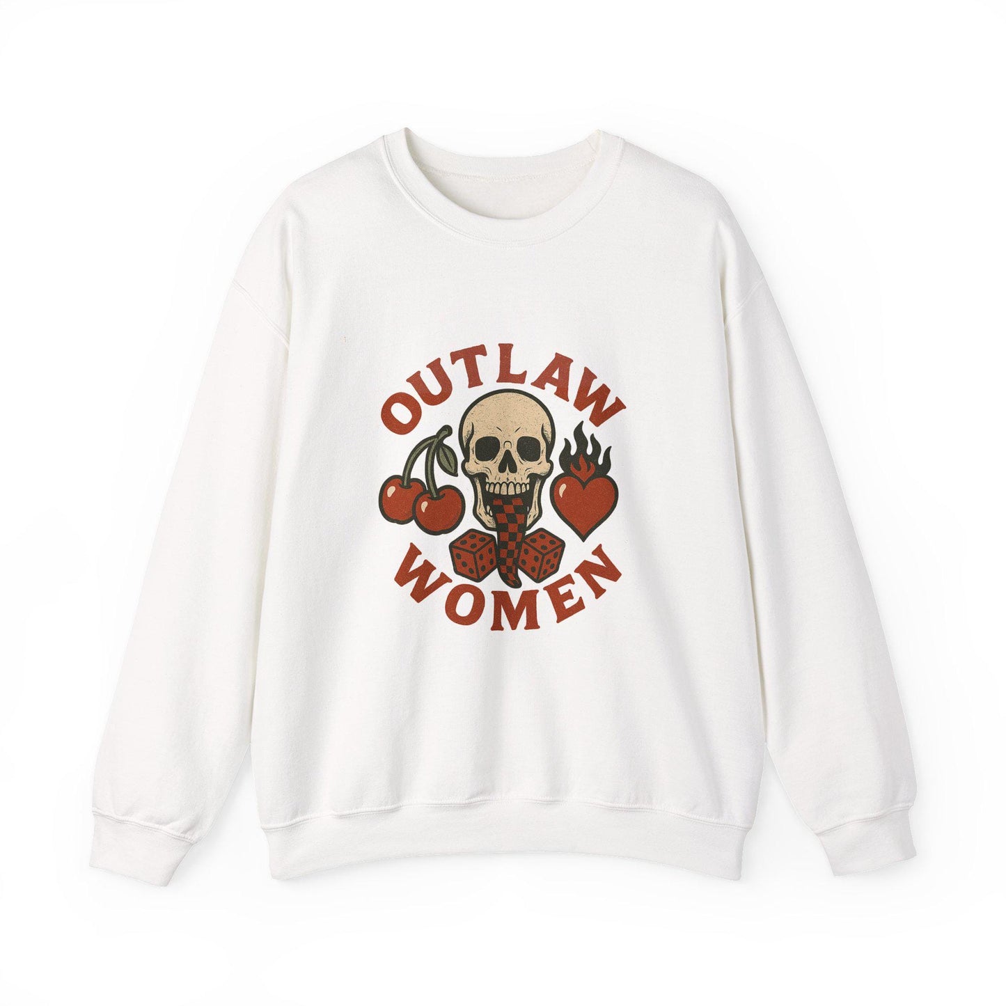 outlaw women flame checkered tongue skull cherry dice heart png graphic INSTANT digital download for tshirt sublimation or dtf