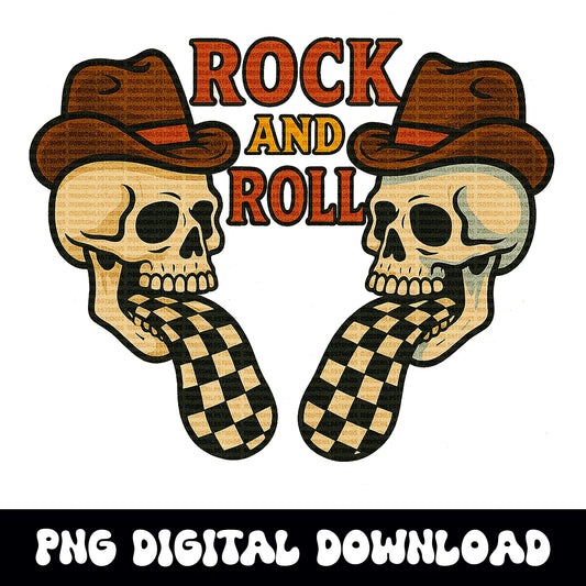 Edgy yallternative Western Rock and roll checkered tongue cowboy skull png graphic digital download for sublimation and dtf