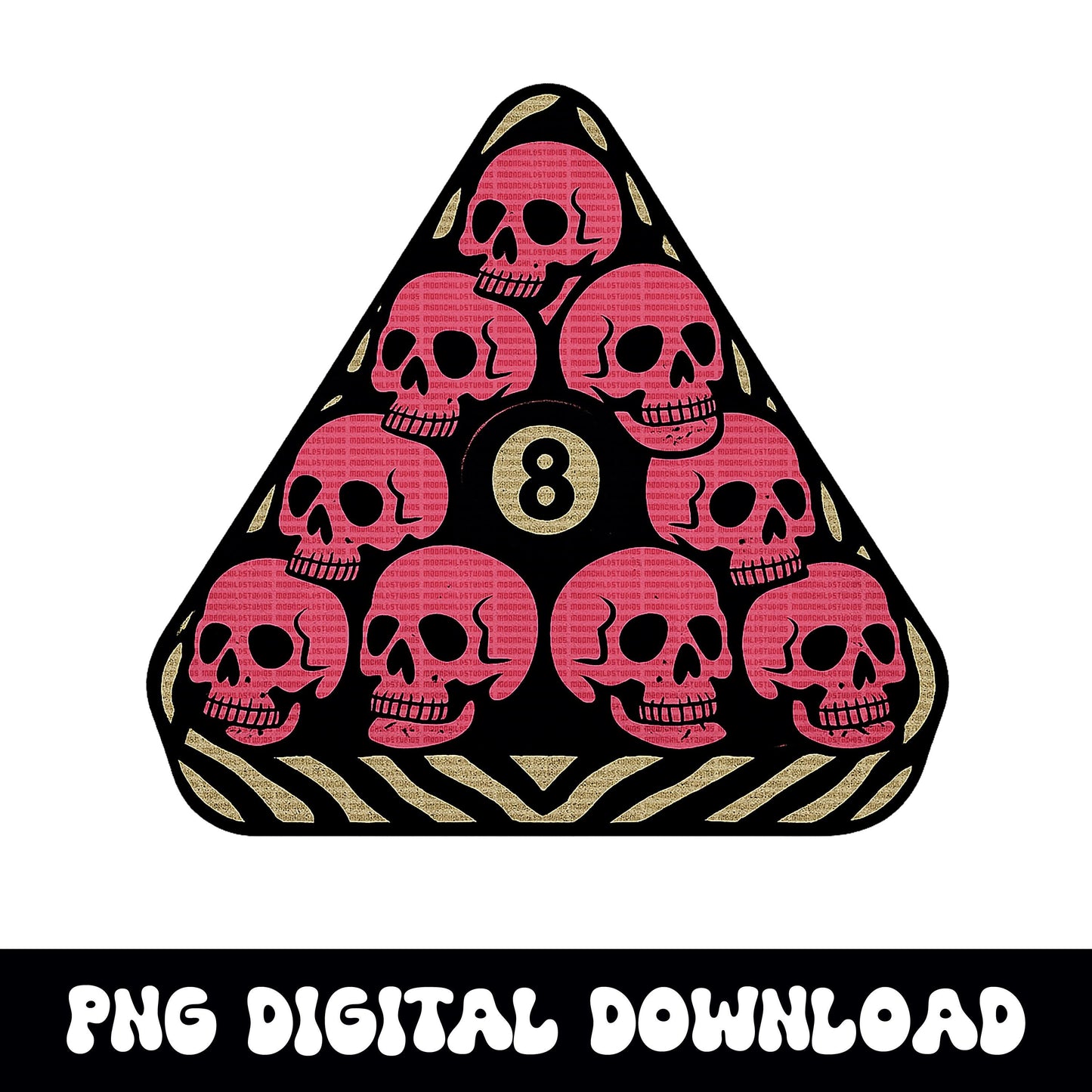 Zebra print Pool ball rack full of pink skulls and 8ball PNG graphic INSTANT digital download for tshirt sublimation or dtf