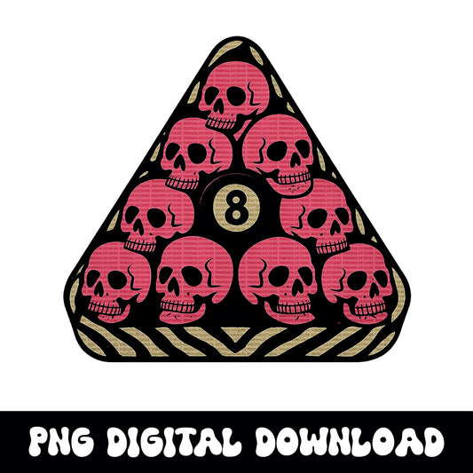 Zebra print Pool ball rack full of pink skulls and 8ball PNG graphic INSTANT digital download for tshirt sublimation or dtf