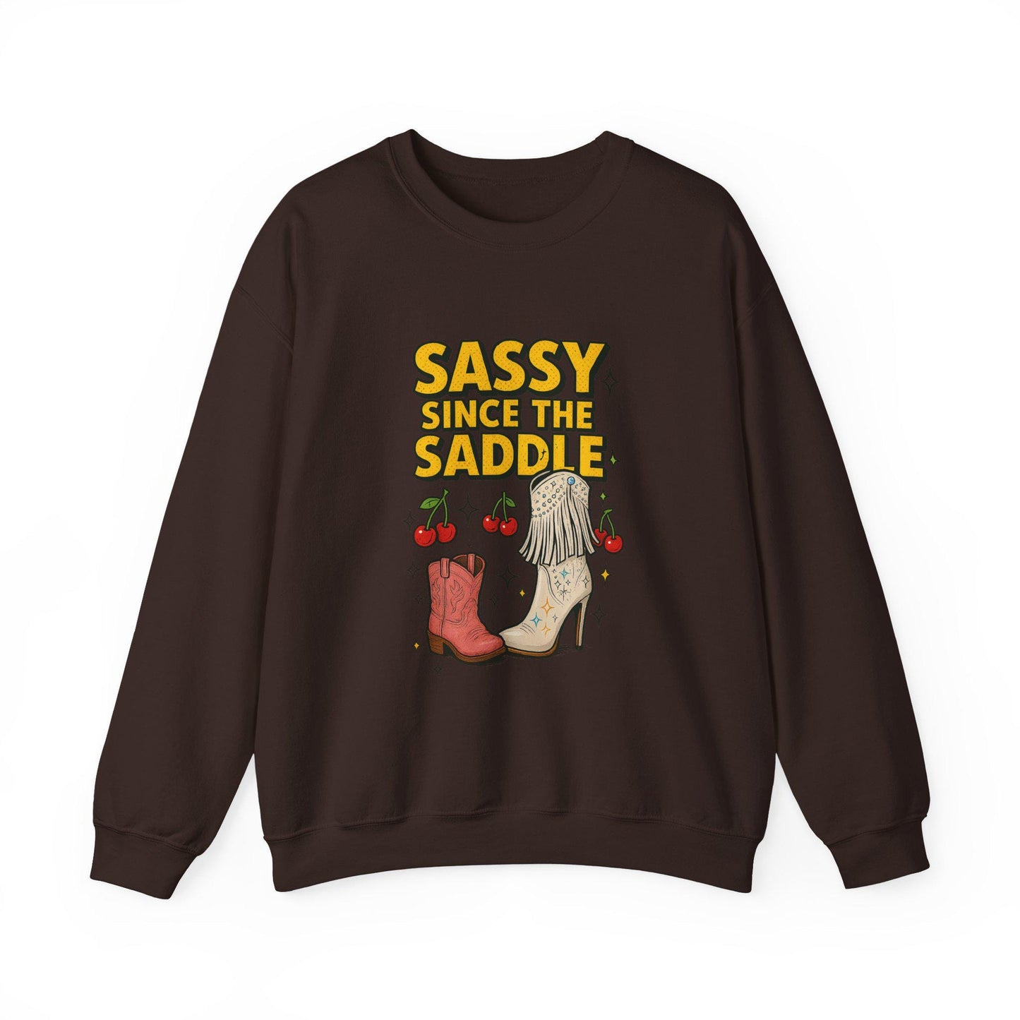 Western "sassy since the saddle" cherry cowgirl boots PNG graphic INSTANT digital download for tshirt sublimation or dtf