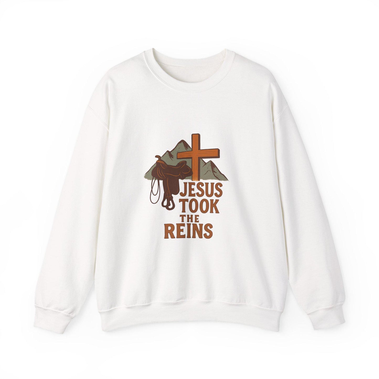 Western "Jesus took the reins" saddle cross and mountain PNG graphic INSTANT digital download for tshirt sublimation or dtf