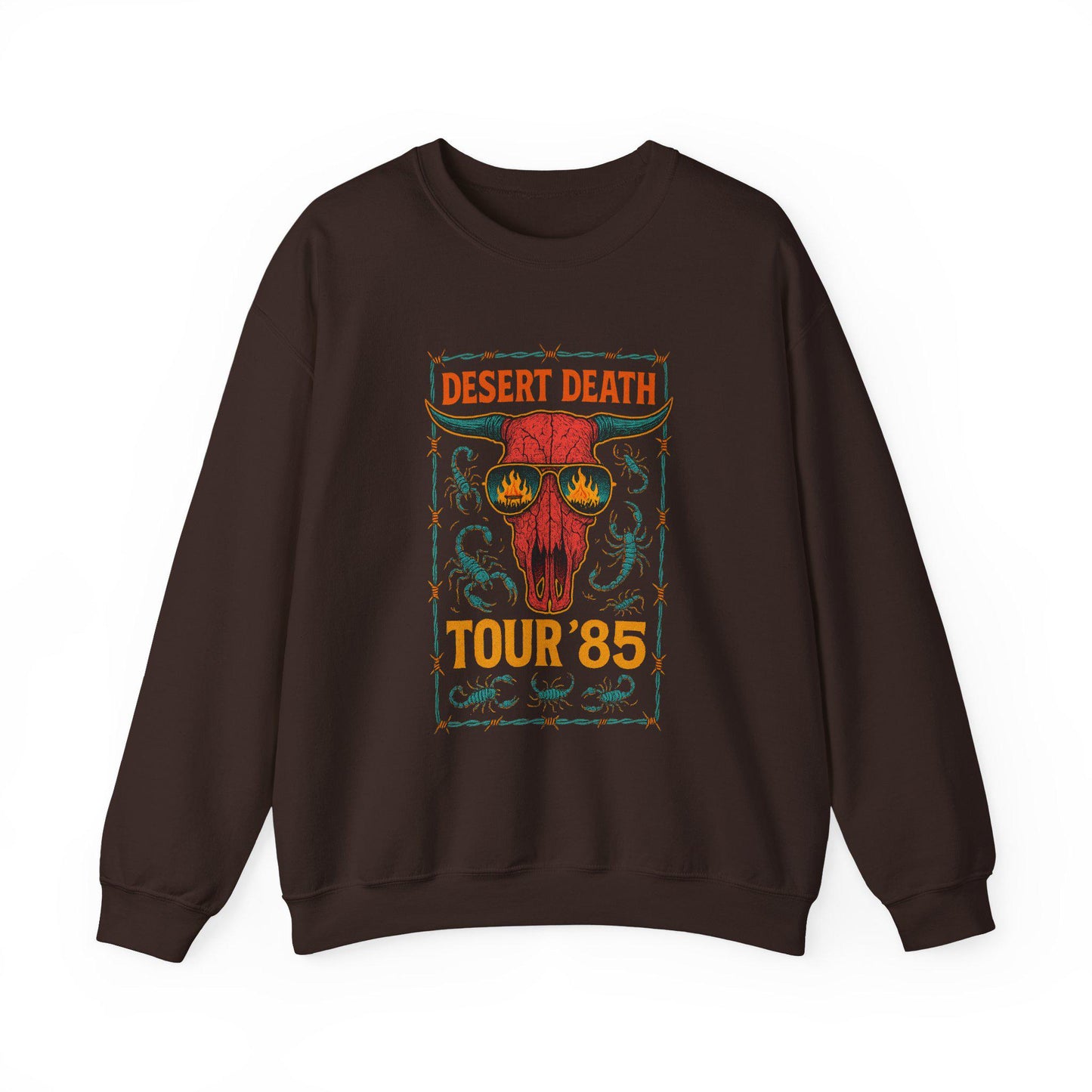 Western "Desert Death Tour '85" bull skull PNG graphic digital download for tshirt sublimation or dtf