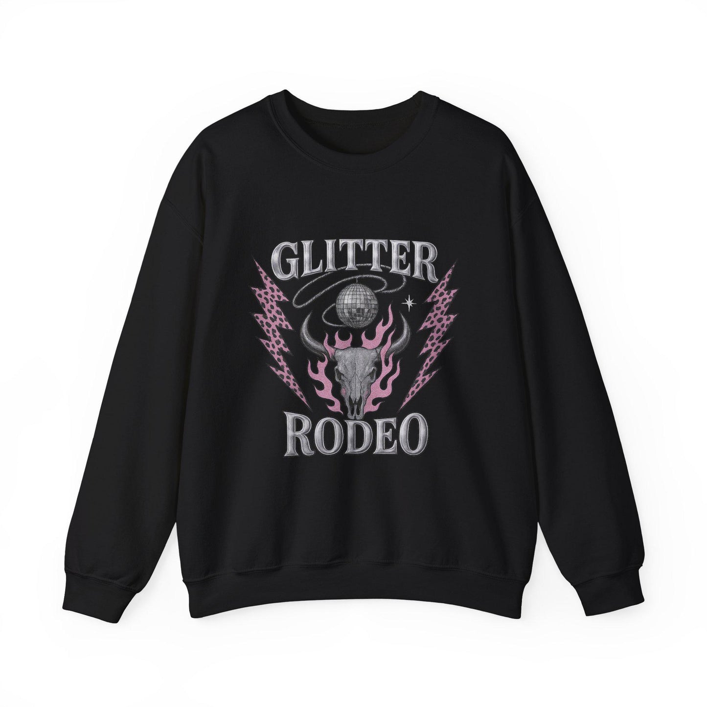 Western "Glitter Rodeo" bull skull disco lightning flame PNG graphic INSTANT digital download for tshirt sublimation or dtf