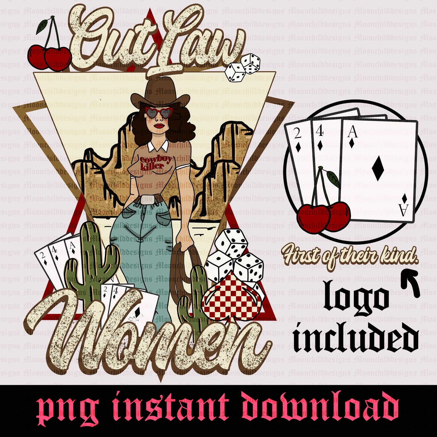 Outlaw women Western Cowgirl Png | Desert Cactus designs | Cards cherry Png | Old vintage design | Digital download | Cowboy Killer