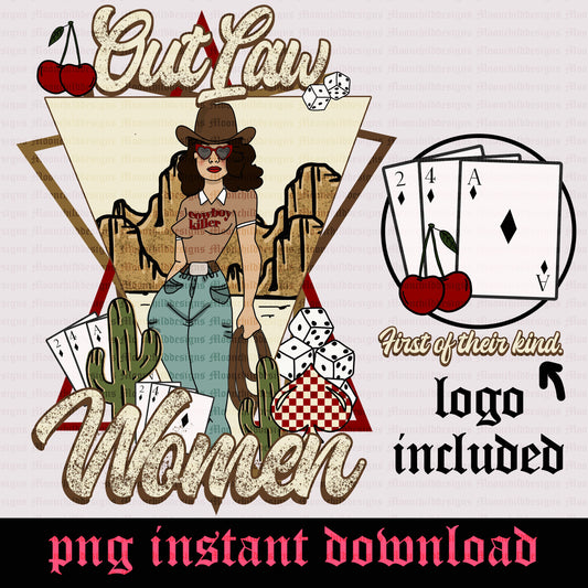 Outlaw women Western Cowgirl Png | Desert Cactus designs | Cards cherry Png | Old vintage design | Digital download | Cowboy Killer