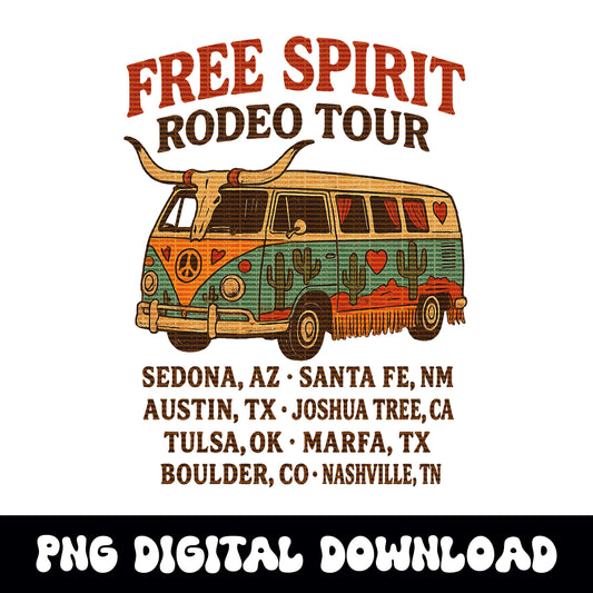 Western free spirit rodeo tour western groovy hippie van instant png download for tshirt sublimation or dtf