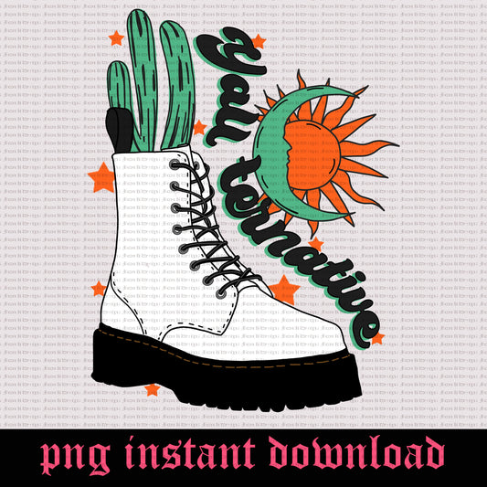 Yallternative Png | Western desert Cactus boot design | Celestial cowgirl design | Wild west yallternative shirts