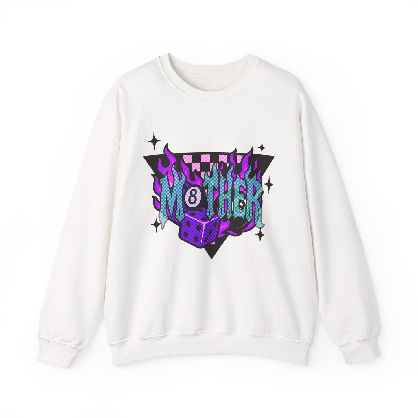 Mother Dice Graphic Sweatshirt — Retro Neon Gaming Crewneck