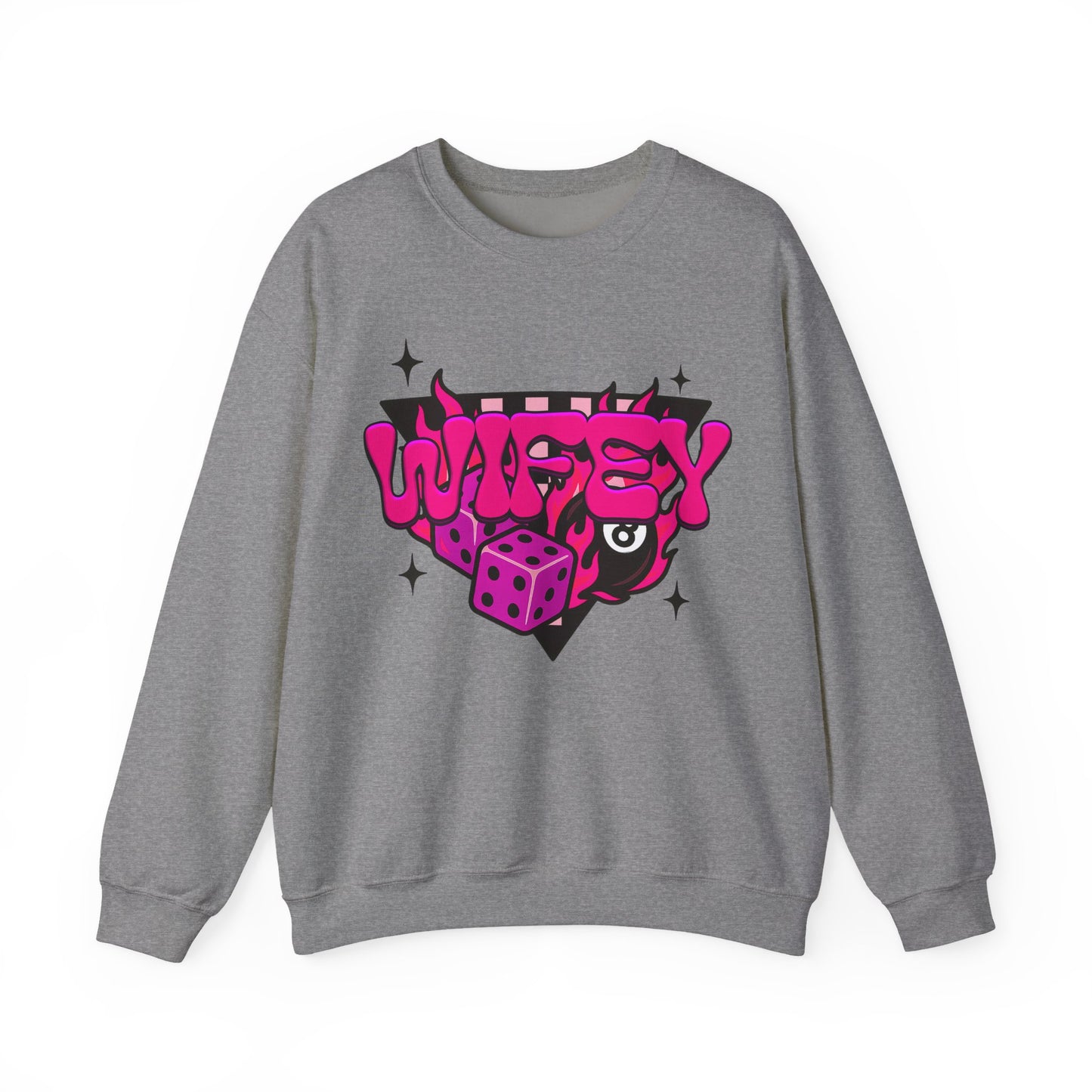 Crewneck Sweatshirt — Retro Pink “Wifey” Dice & Eight Ball Graphic