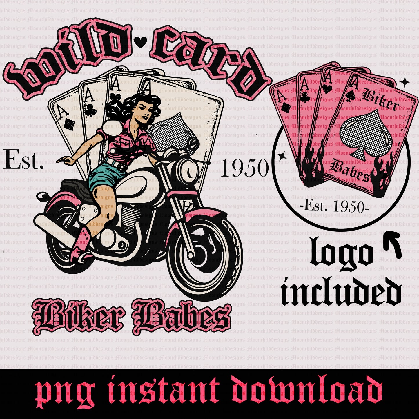 Wild card Biker Babes Png Graphic tshirt design Vintage retro woman design motorcycle graphic