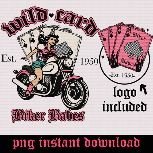 Wild card Biker Babes Png Graphic tshirt design Vintage retro woman design motorcycle graphic