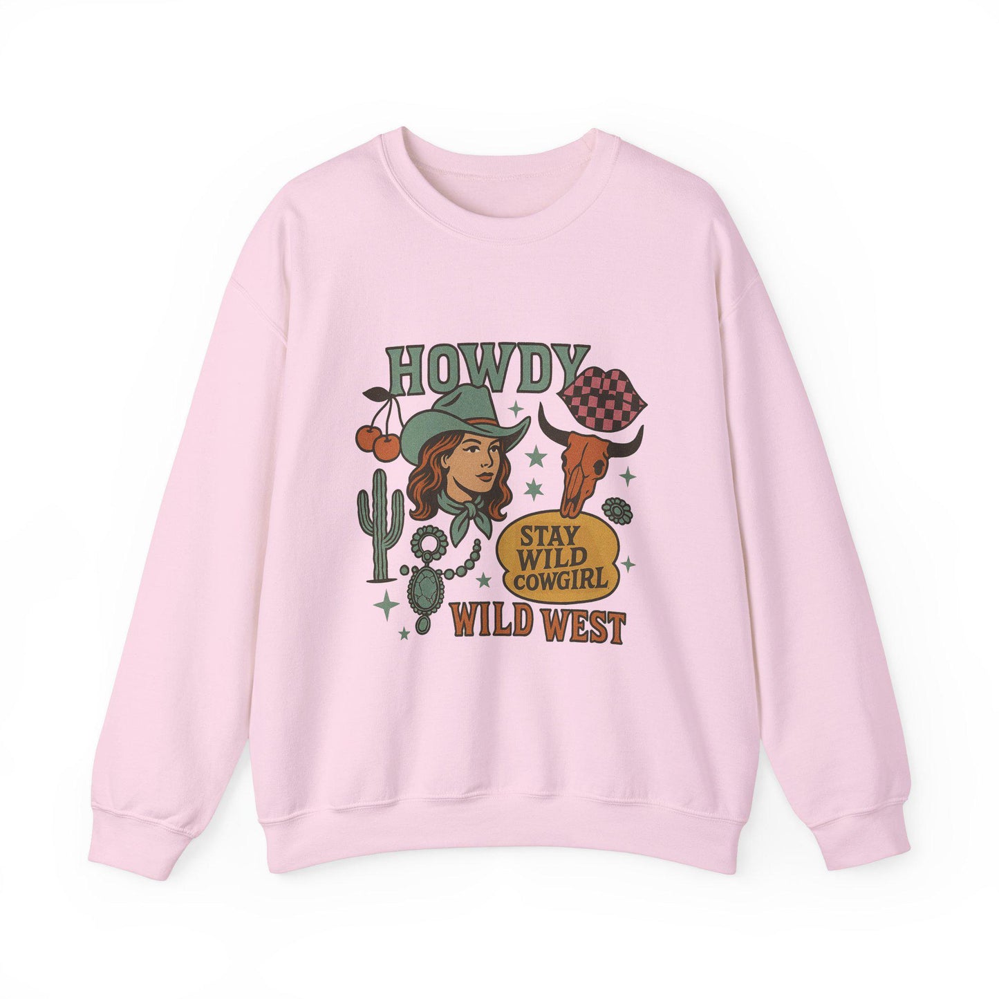 Western cowgirl collage retro cowgirl howdy wild west bull skull turquoise cherry png graphic for sublimation or dtf