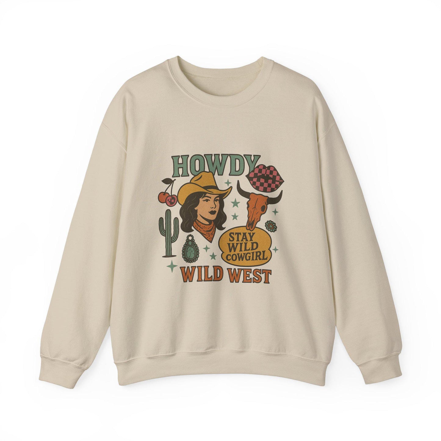 Western cowgirl collage retro cowgirl howdy wild west bull skull turquoise cherry png graphic for sublimation or dtf