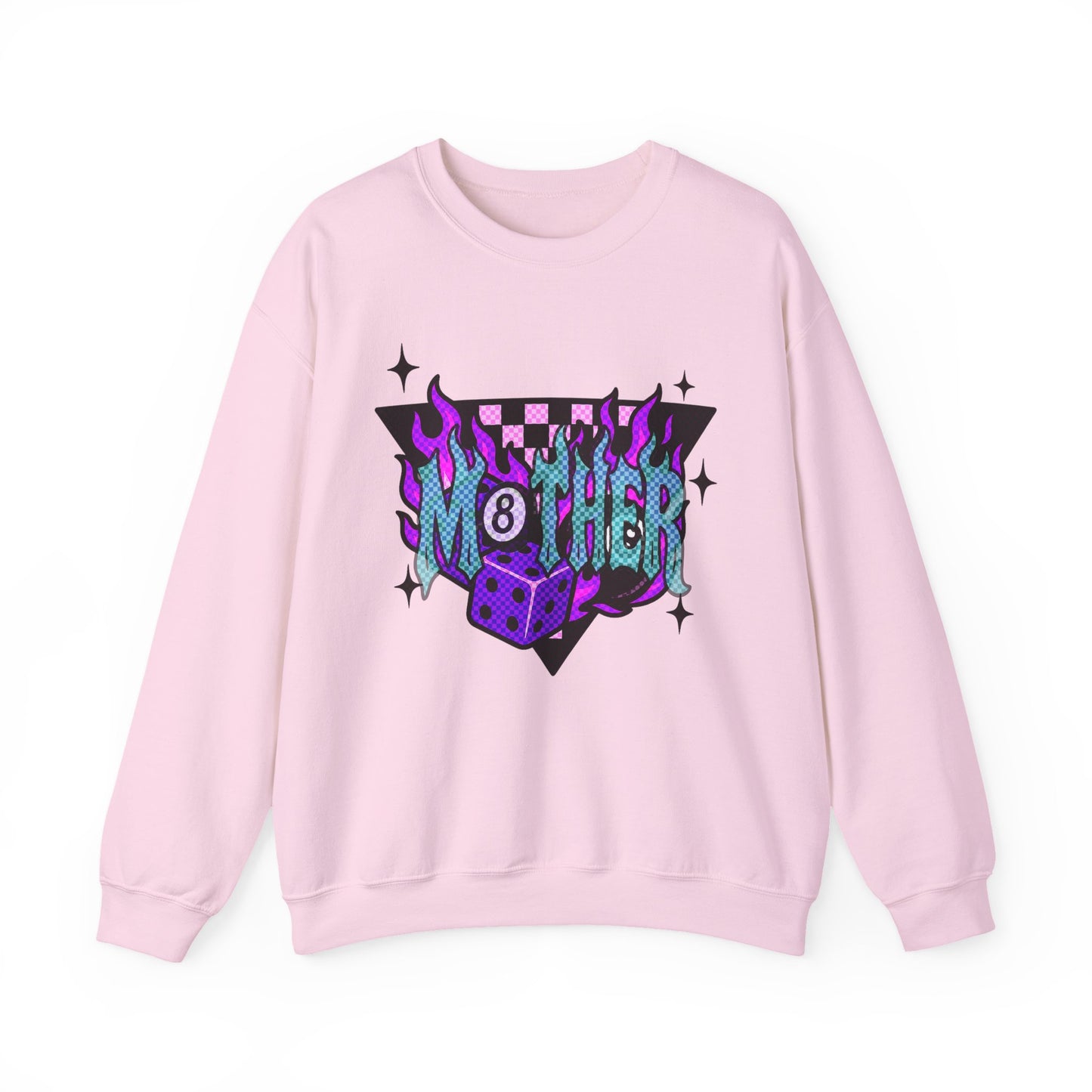 Mother Dice Graphic Sweatshirt — Retro Neon Gaming Crewneck