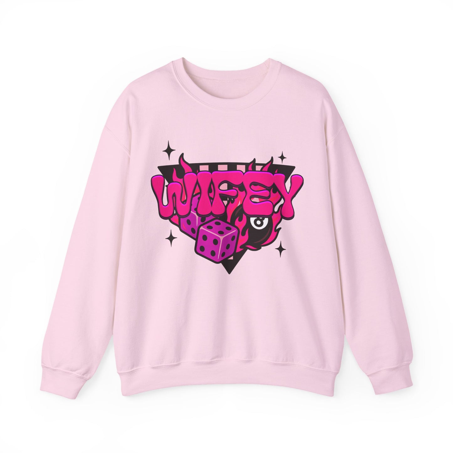 Crewneck Sweatshirt — Retro Pink “Wifey” Dice & Eight Ball Graphic