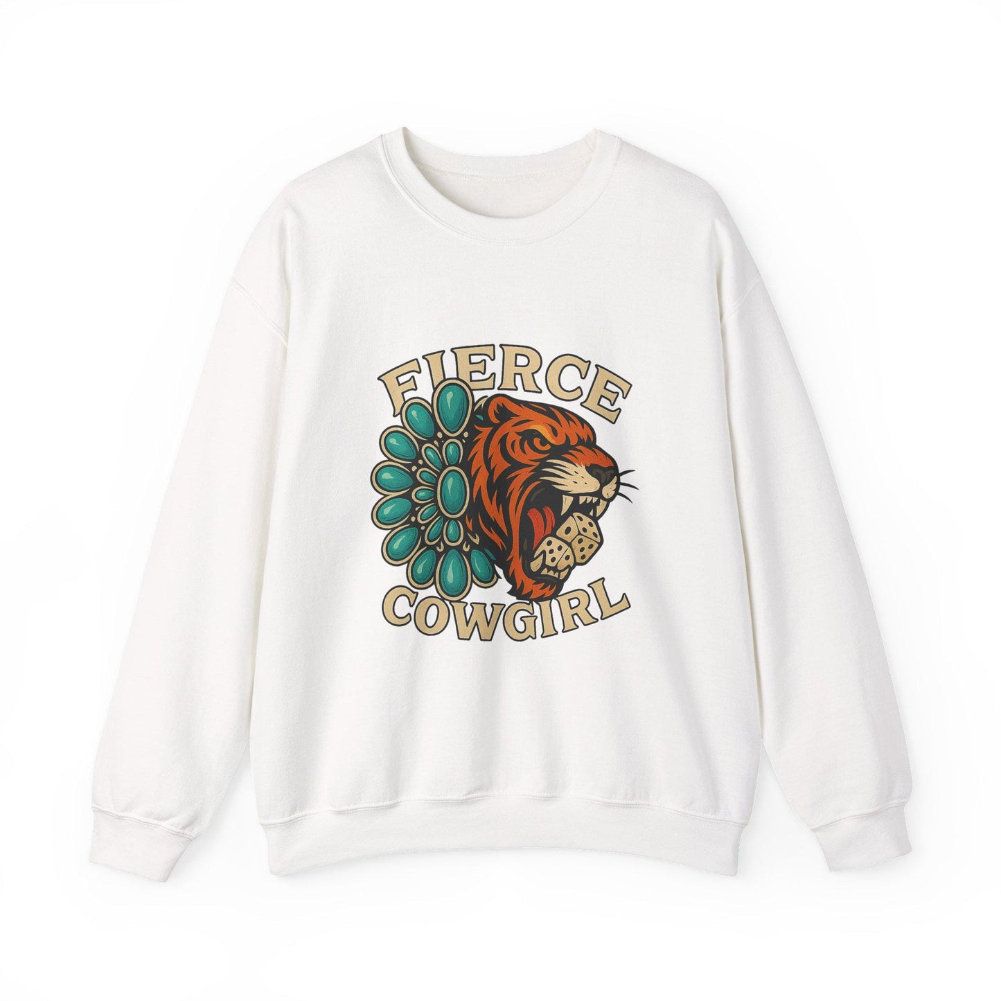 Western "fierce cowgirl" turquoise and tiger dice PNG graphic INSTANT digital download for tshirt sublimation or dtf