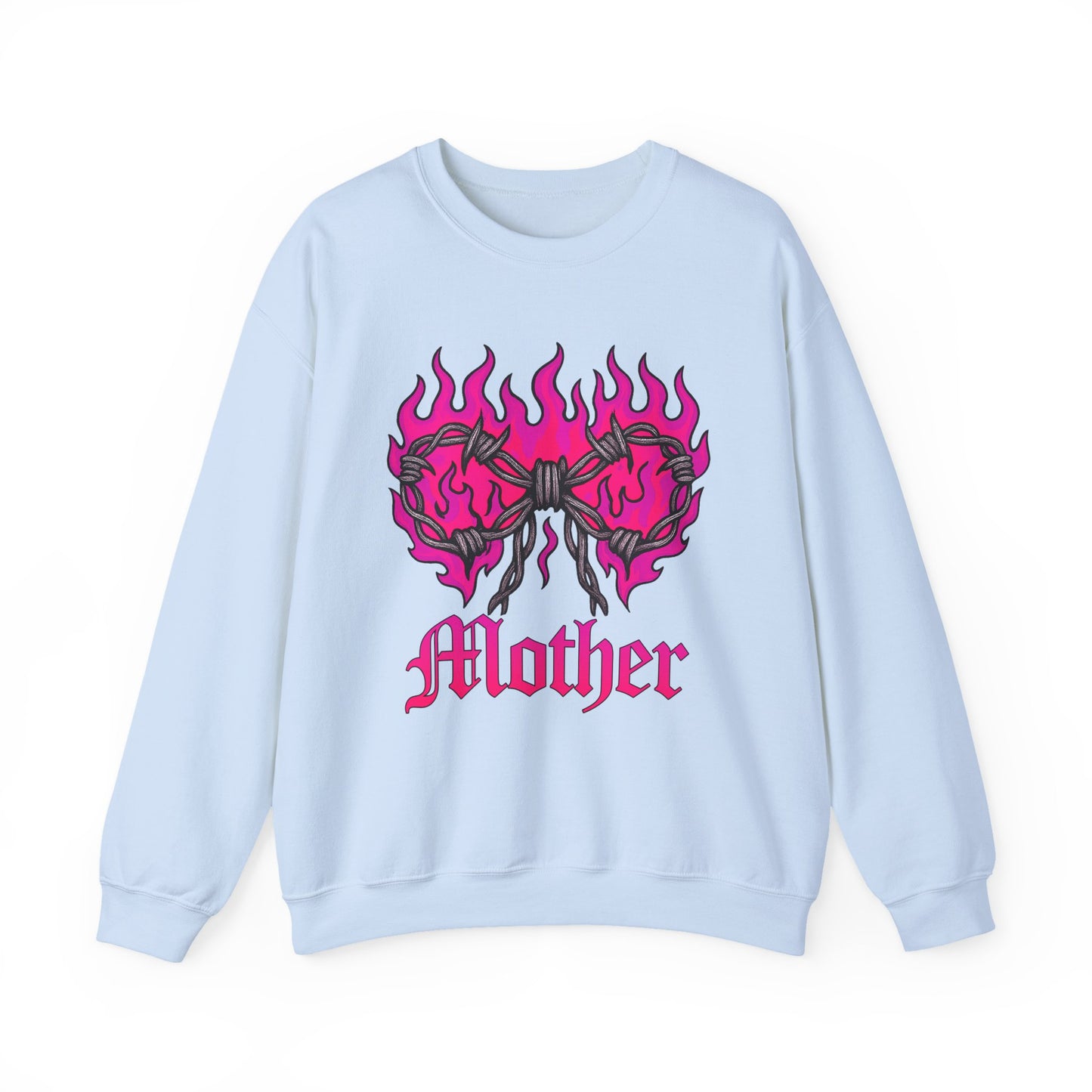 Mother Graphic Sweatshirt — Pink Flaming Heart & Barbed Wire Crewneck