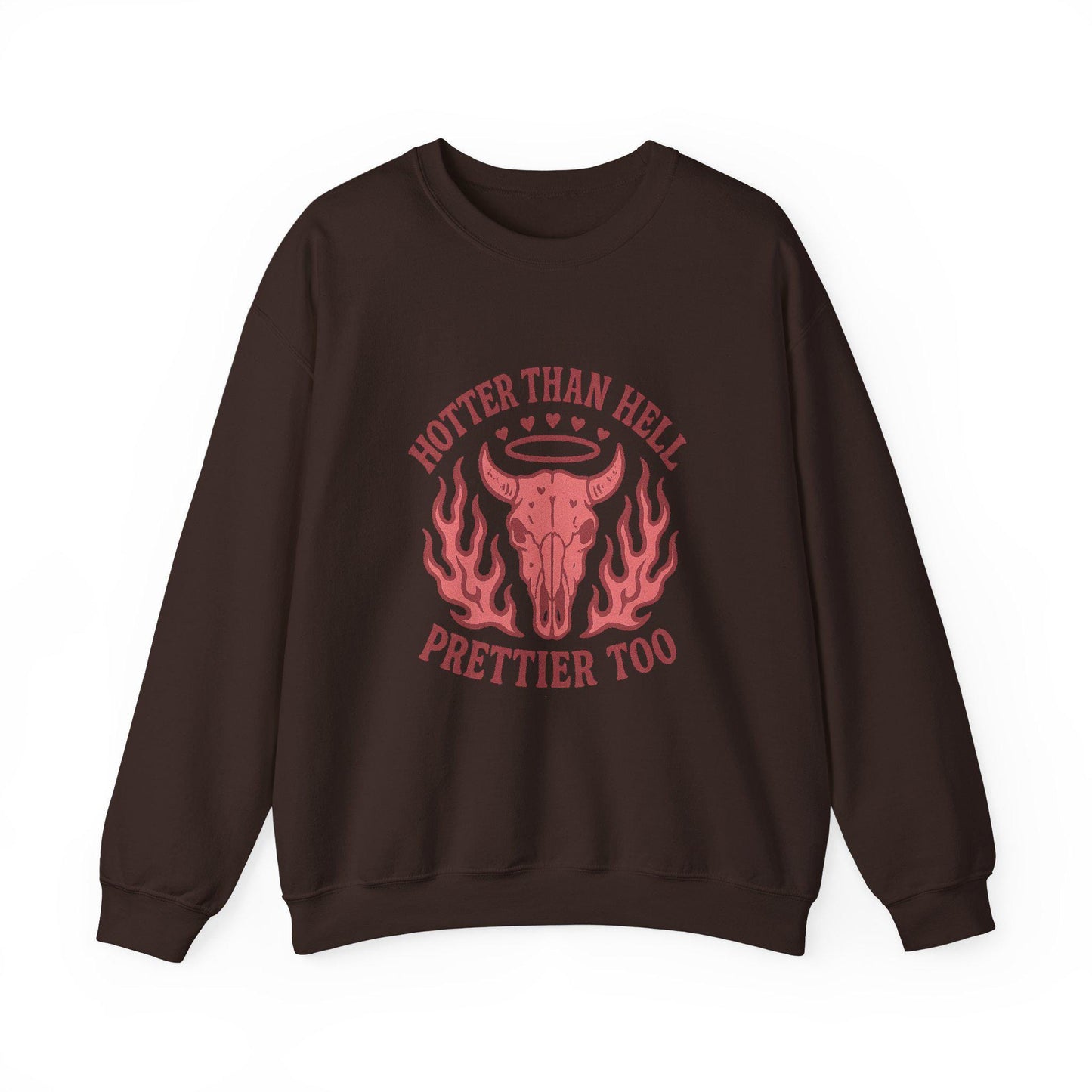 Western "hotter than hell, prettier too" pink flaming bull skull PNG graphic INSTANT digital download for tshirt sublimation or dtf