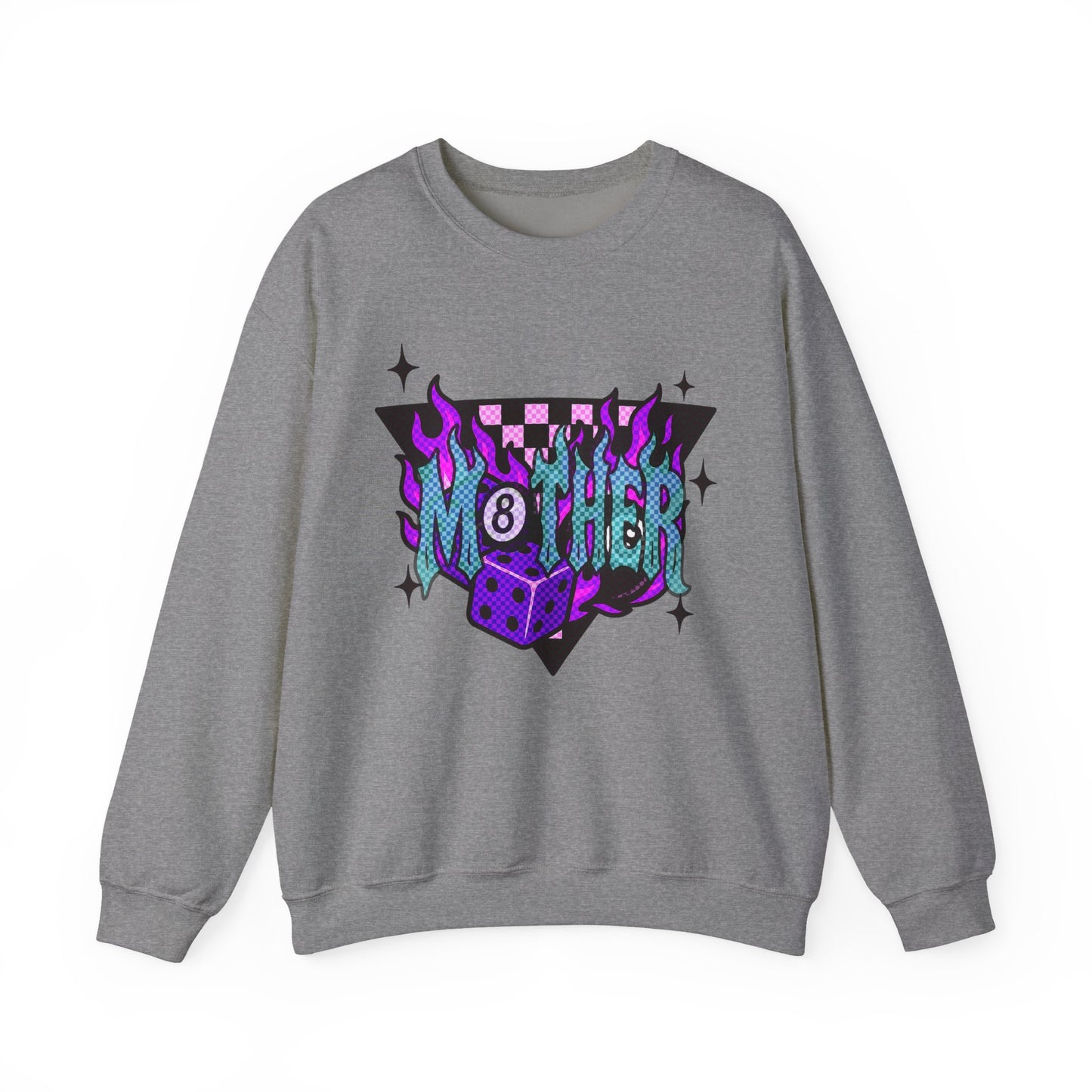 Mother Dice Graphic Sweatshirt — Retro Neon Gaming Crewneck