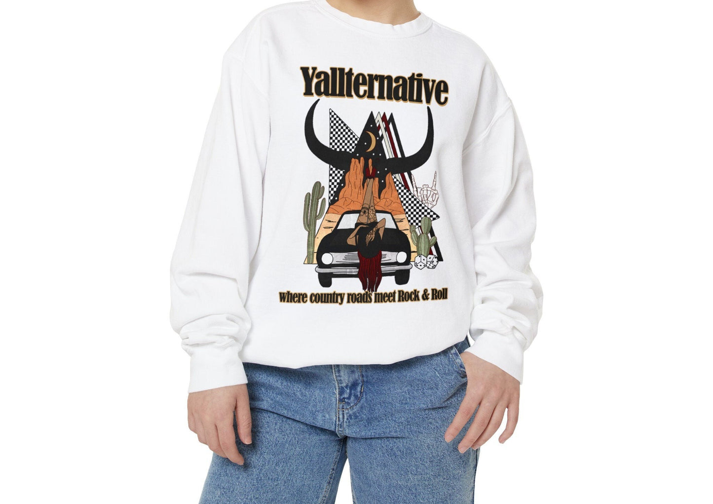 Yallternative Png Rock and Roll desert western design Yallternative cowgirl wild west dice checkered tshirt design Bull digital download
