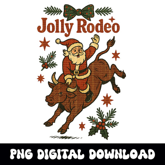 Western christmas santa bull rodeo PNG graphic INSTANT digital download for tshirt sublimation or dtf